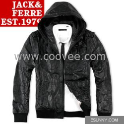 JACK FERRE专柜水洗皮男士带帽夹克