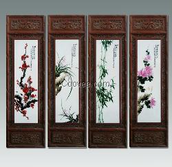 四扇屏瓷板画 梅兰竹菊瓷板画价格