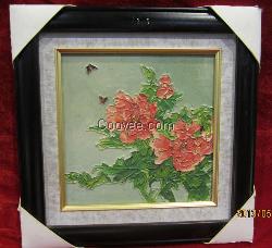 掐丝漆画手工花鸟装饰画【牡丹双蝶】